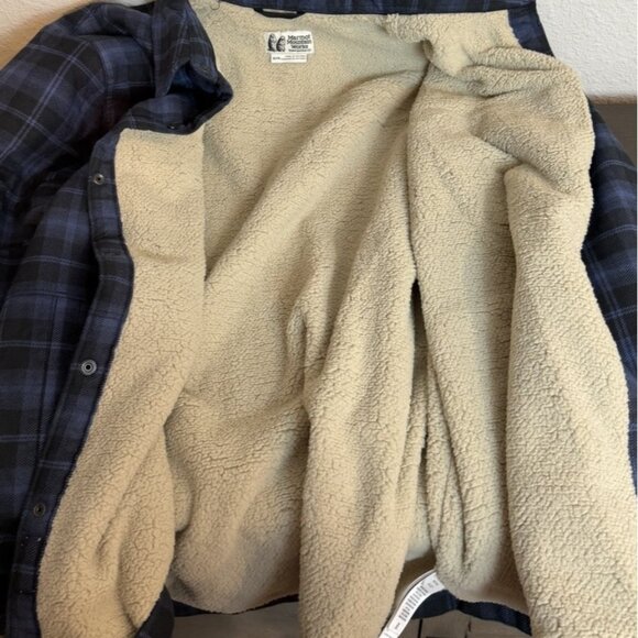 Marmot XL Ridgefield Heavyweight Sherpa Lined Blue Flannel Shirt Jacket NWT - Picture 6 of 10